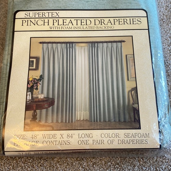 Supertex Seafoam Pinch Pleated Draperies 48x84 Foam Insulated Backing Pair New - Picture 2 of 3